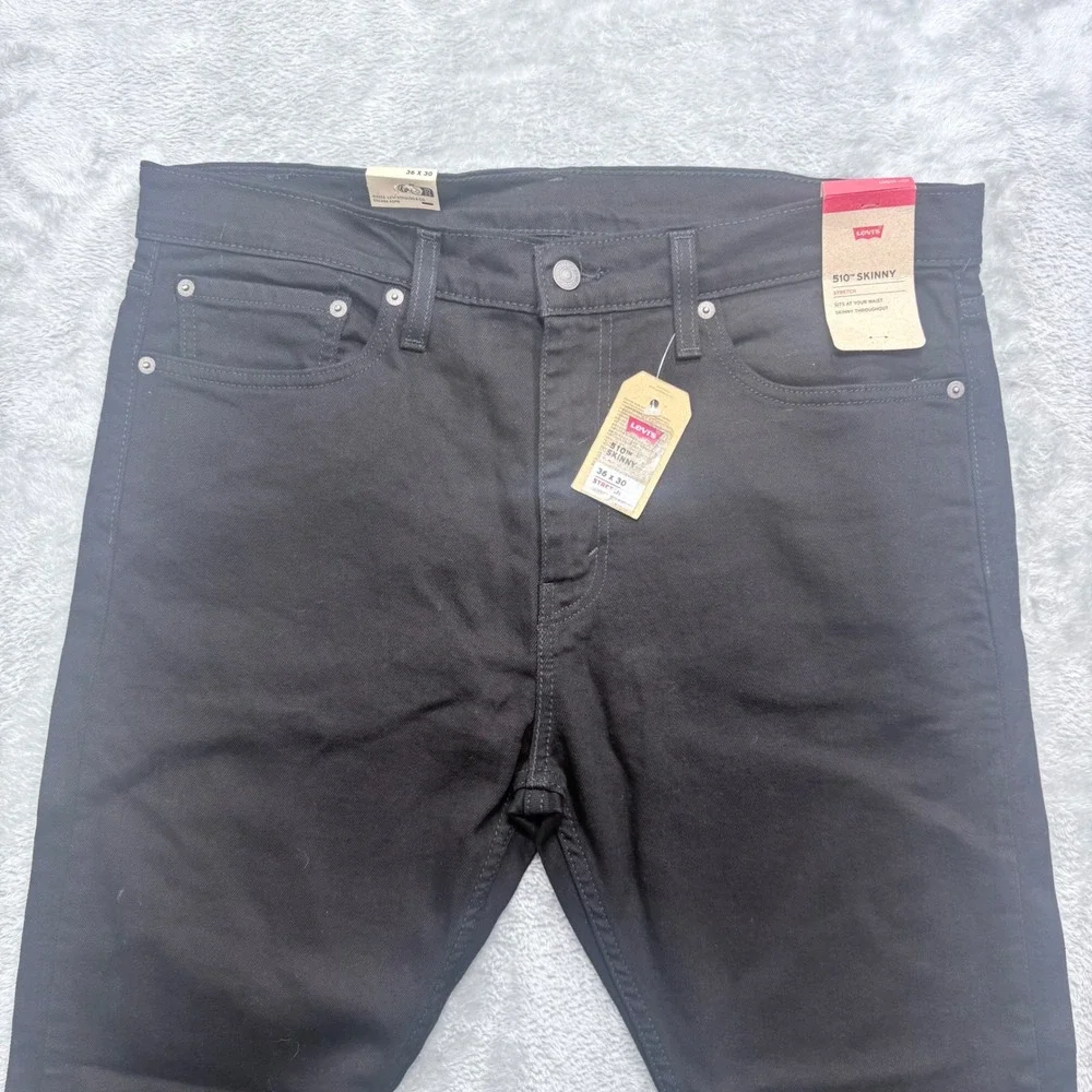 Levi's 510 Skinny Jeans Mens 36x30 Black Stretch Denim Pants NWT